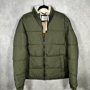 New Men's Puffer Jacket with Eco-Friendly Insulation - Olive Green, Size Large